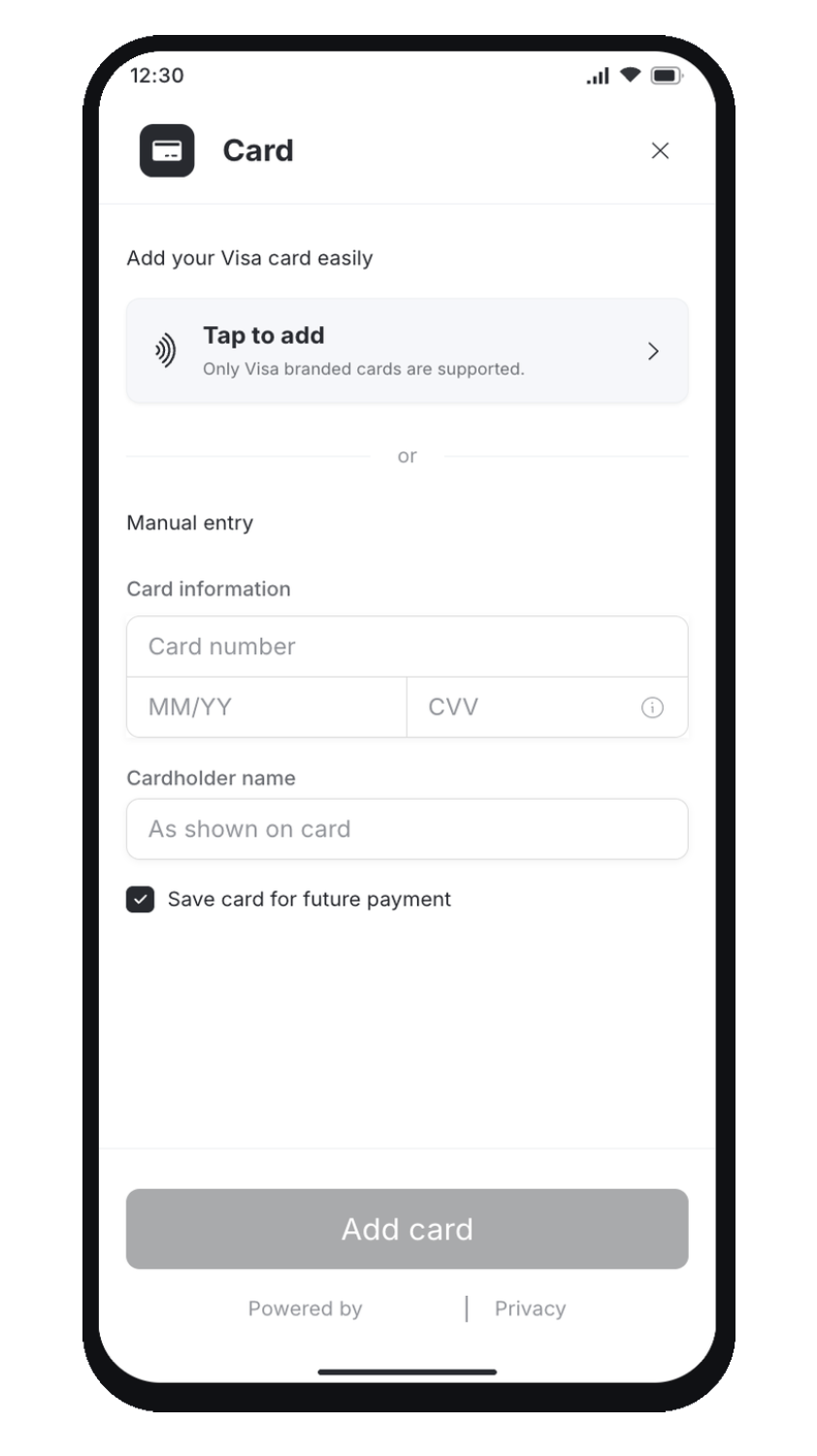 Tap to Add Card Form Entrypoint