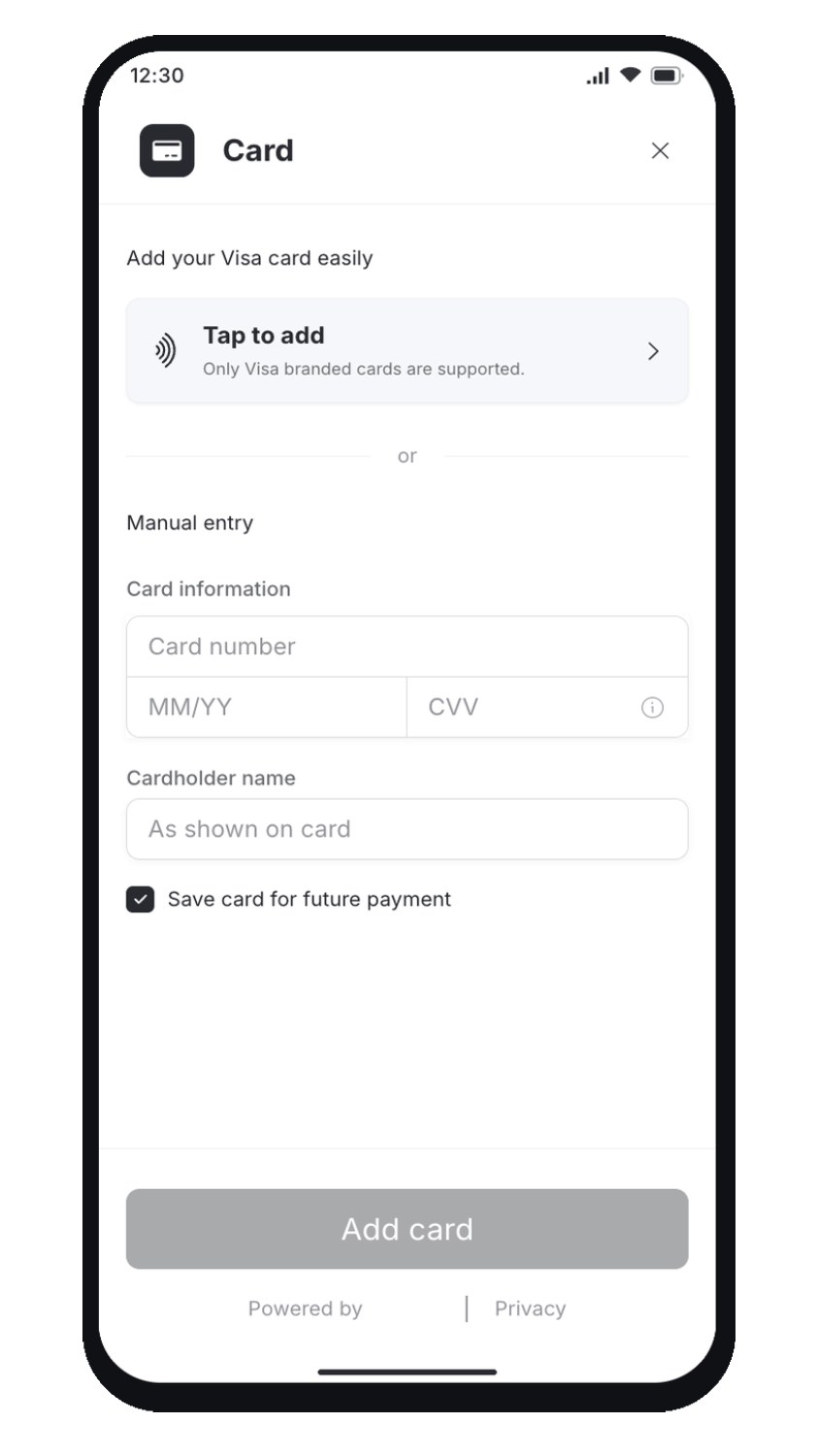 Tap to Add Card Form Entrypoint