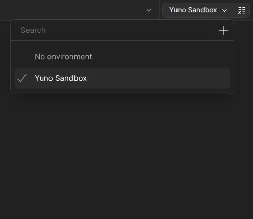 Environment selector dropdown, dark mode
