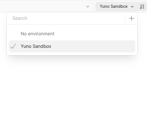 Environment selector dropdown, light mode