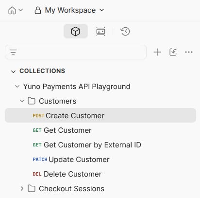Collection tree with an endpoint selected, light mode