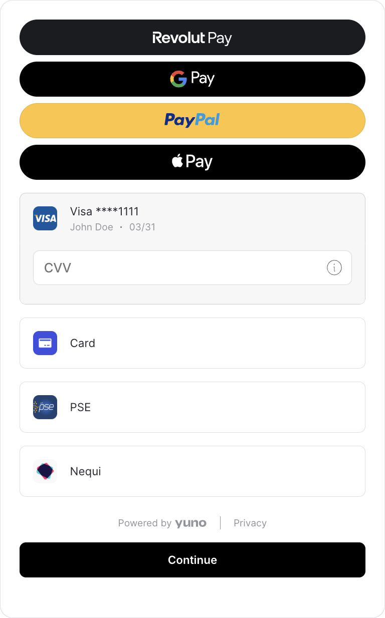 The New Yuno SDK unified payment methods list experience