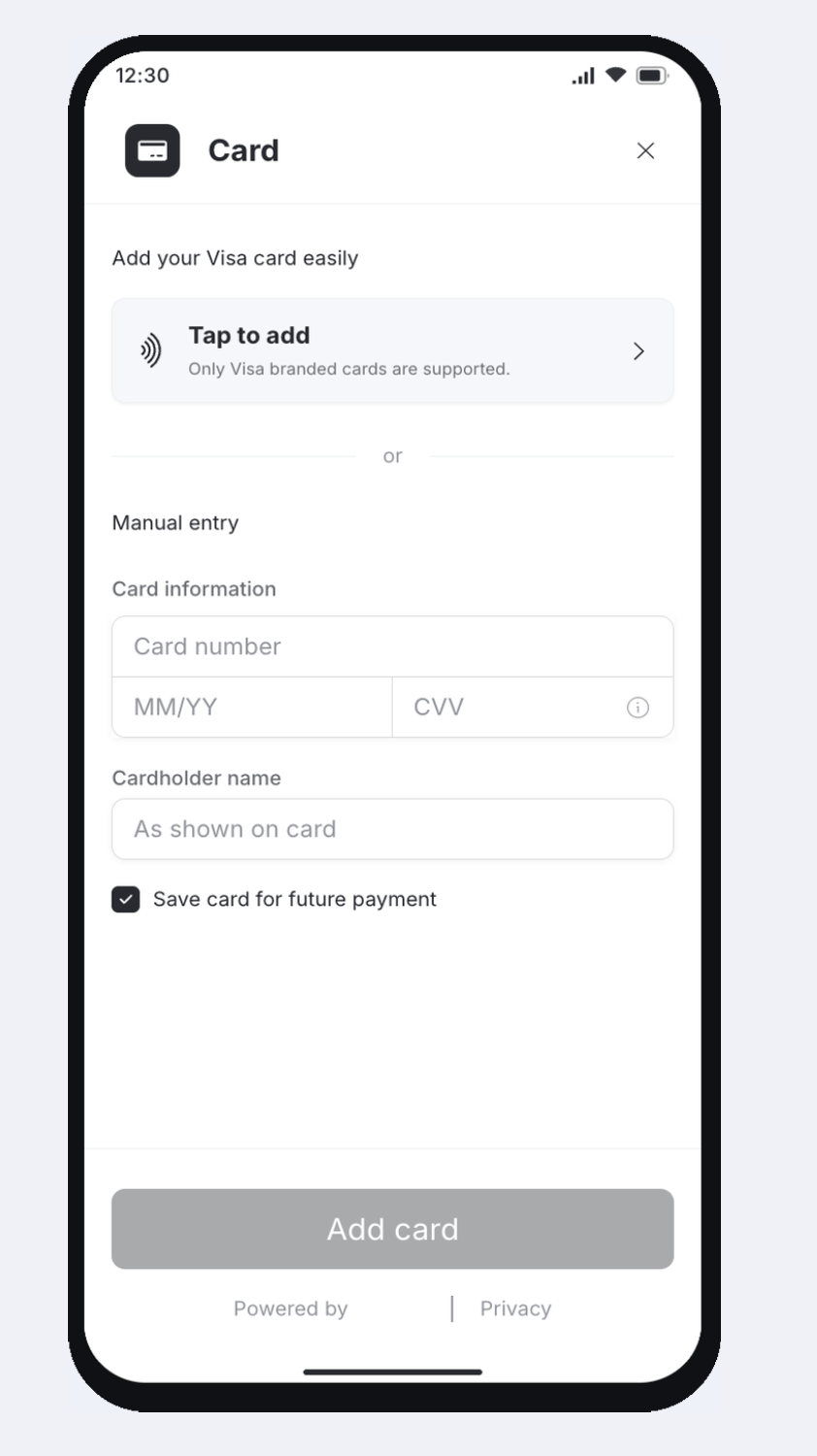 Tap to Add Card Form Entrypoint