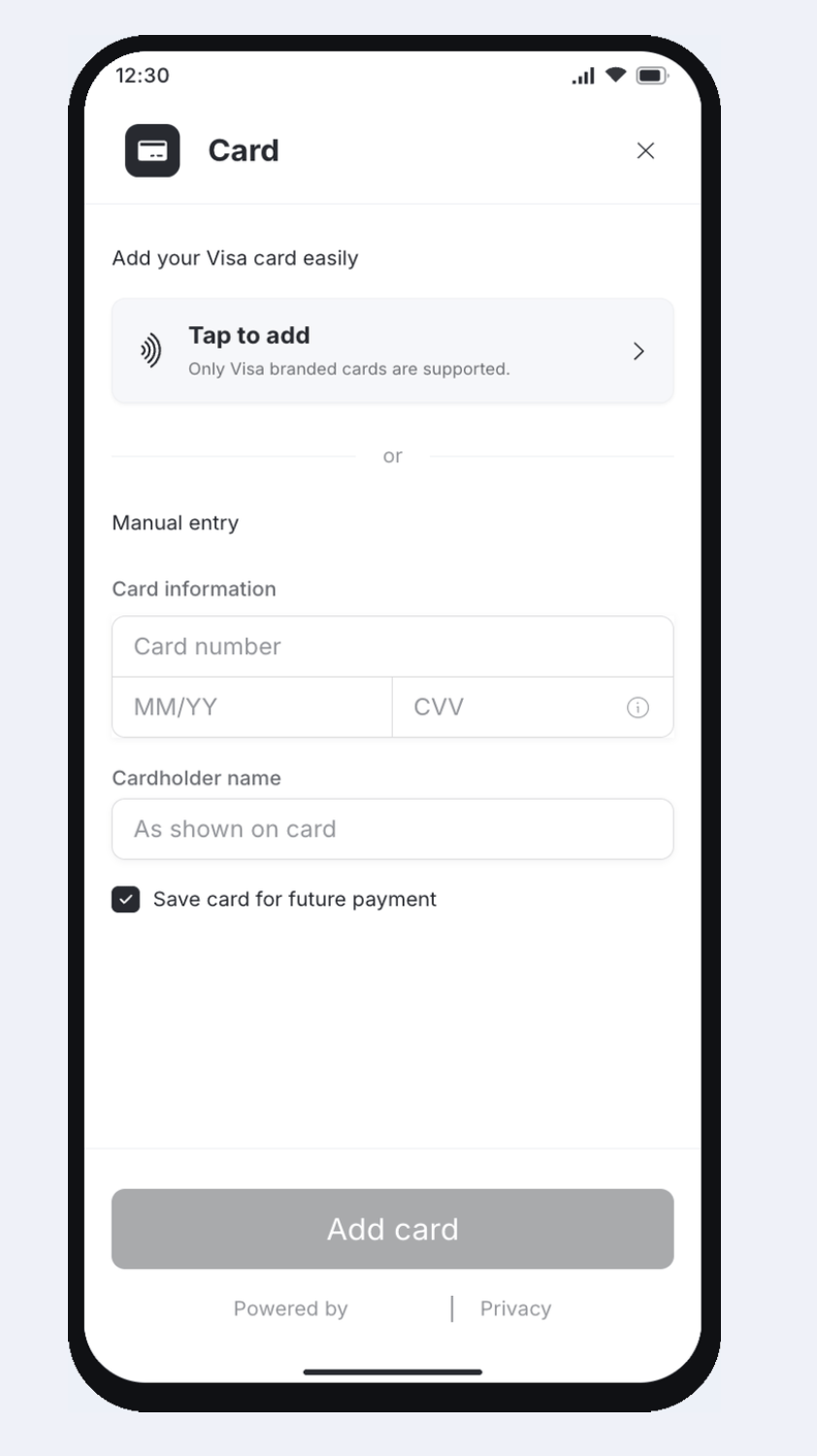 Tap to Add Card Form Entrypoint