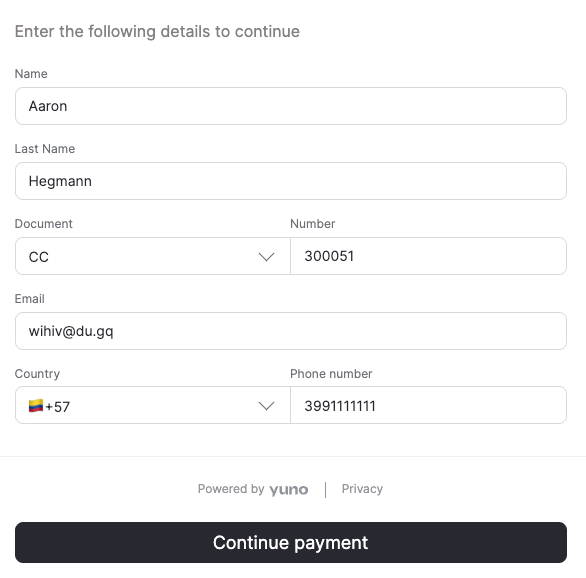 Built-in form for alternative payment methods