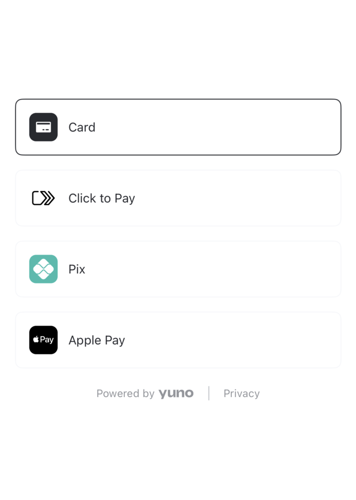 The payment methods list