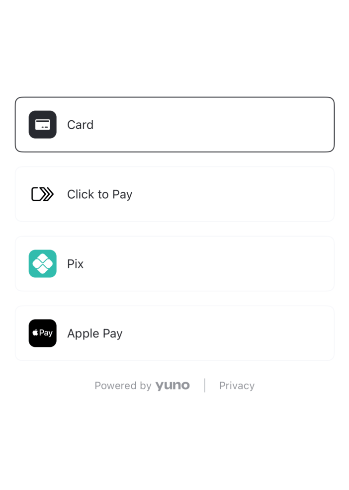 The payment methods list