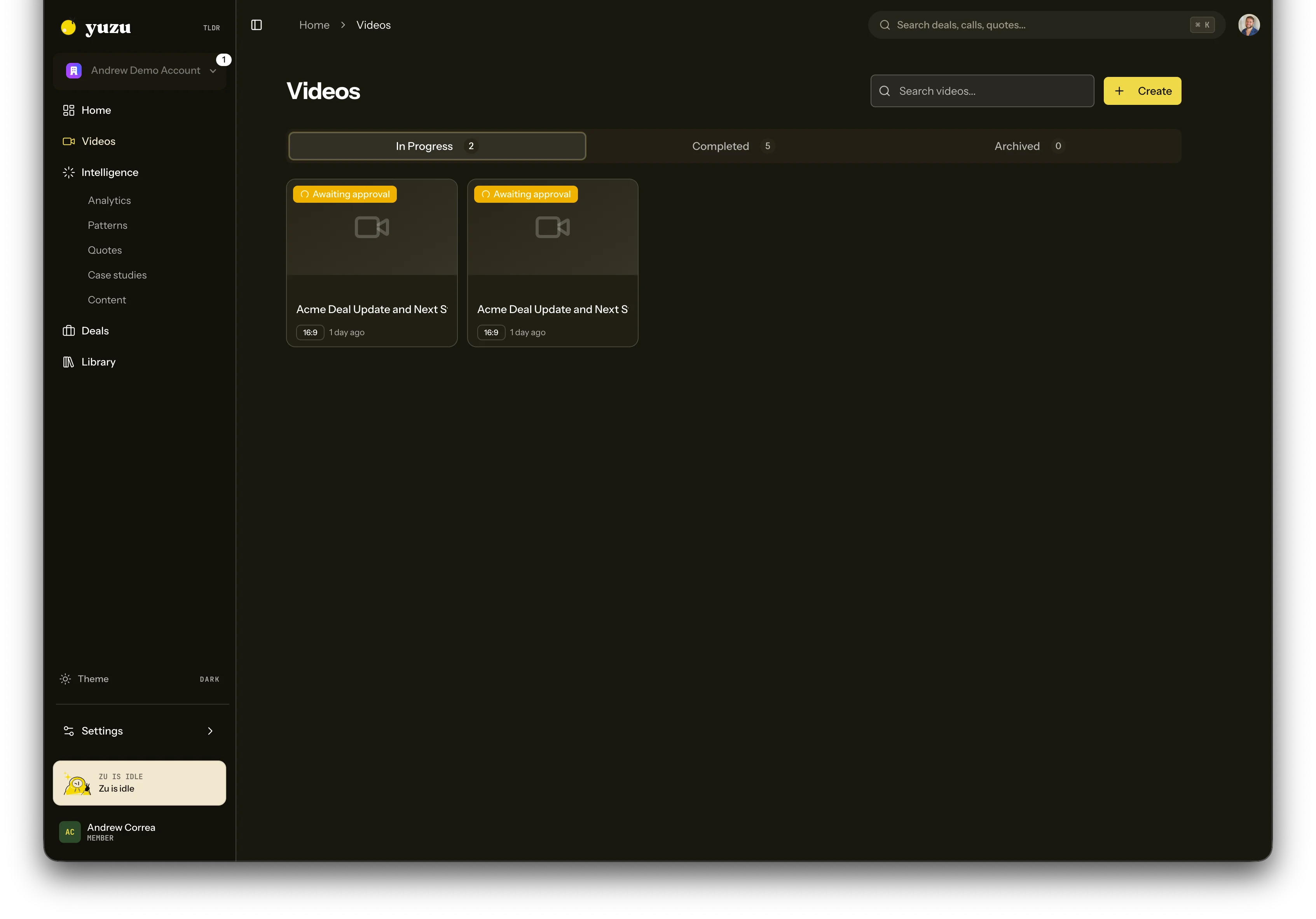 Yuzu Videos library with in-progress videos