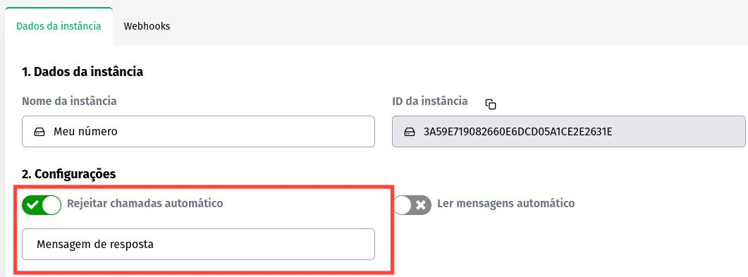 Mensagem de ligação no painel