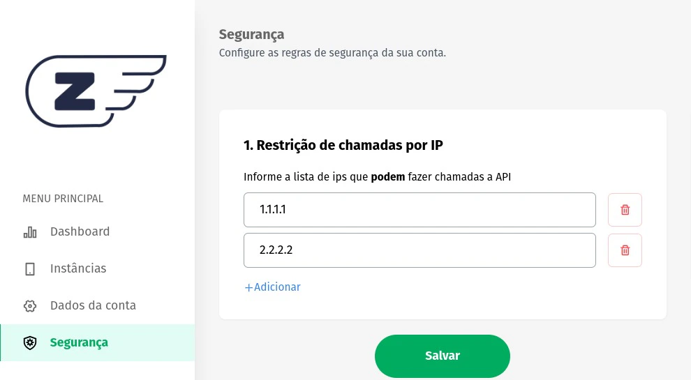 Painel de segurança Z-API