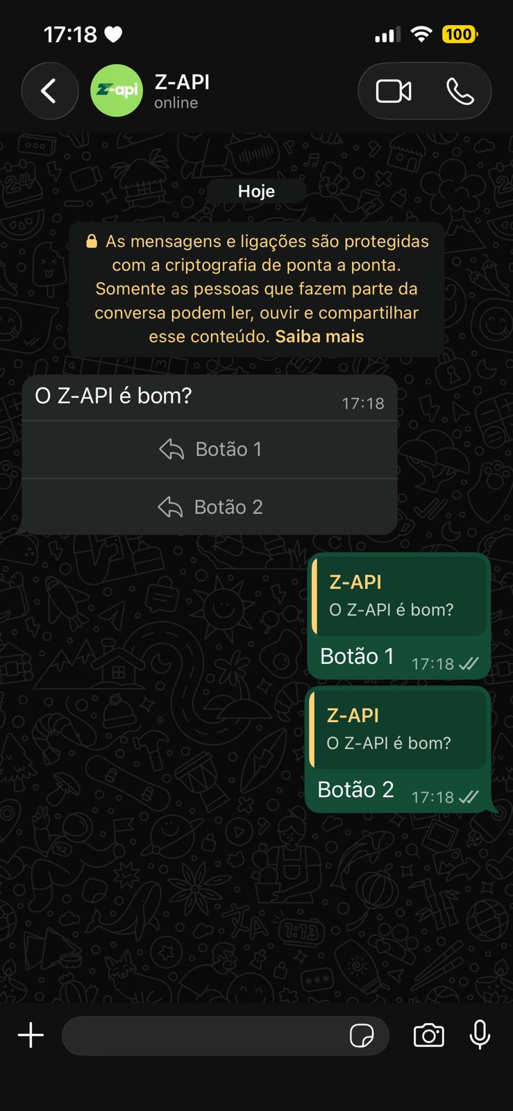 Responder texto com botões - Z-API Docs