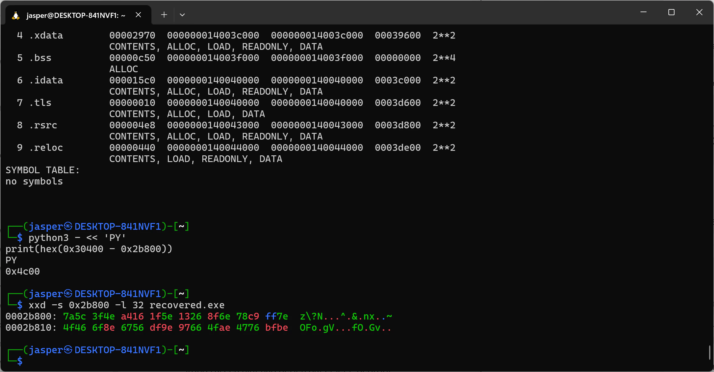 Byte Map Recovered Exe