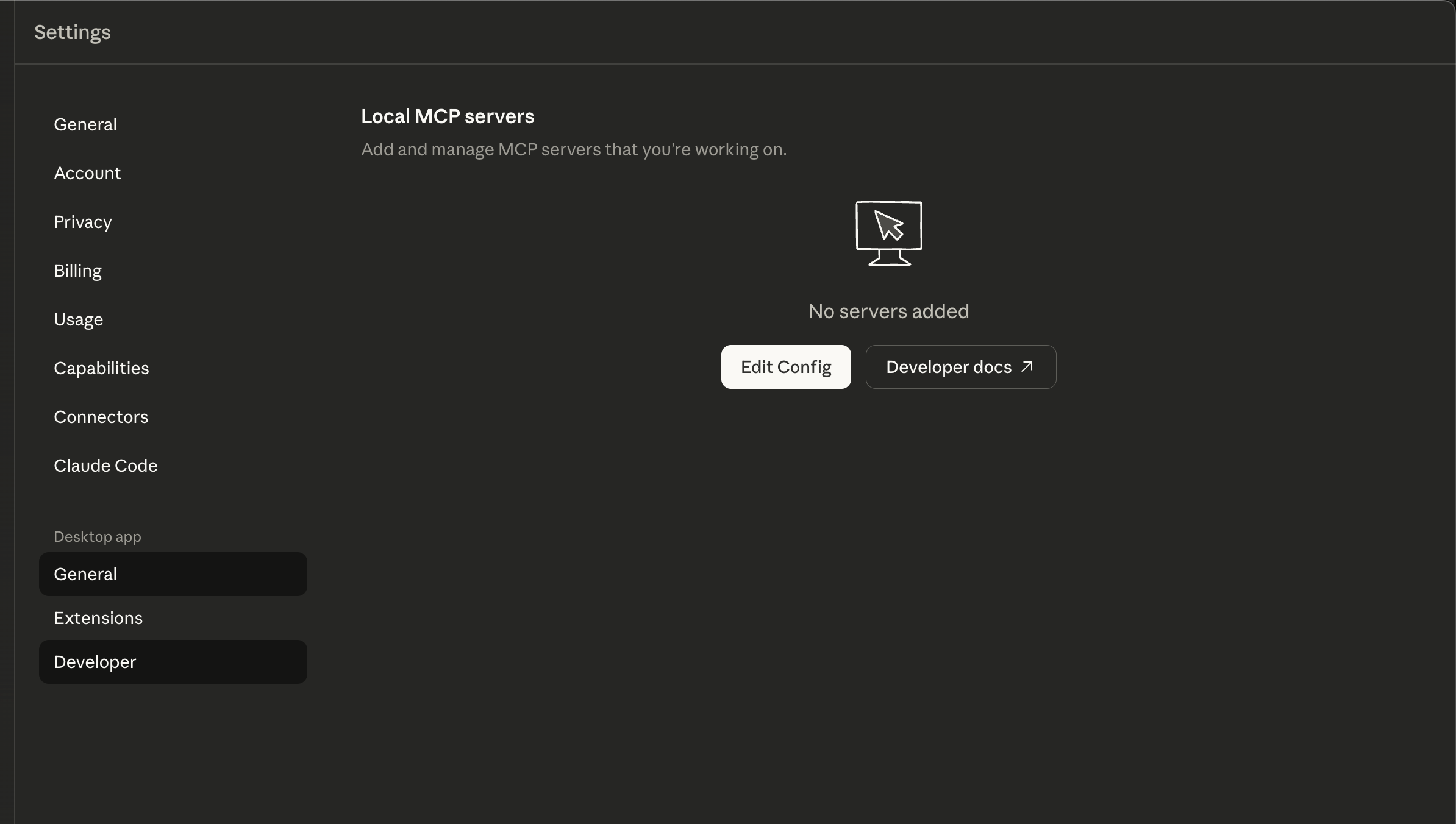 Local MCP Servers Settings