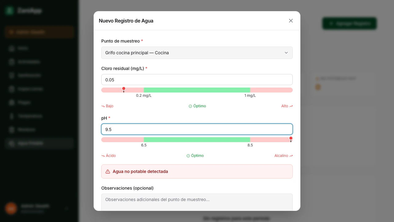 Formulario de registro de agua potable