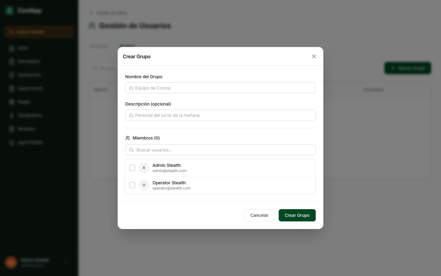 Formulario para crear un grupo