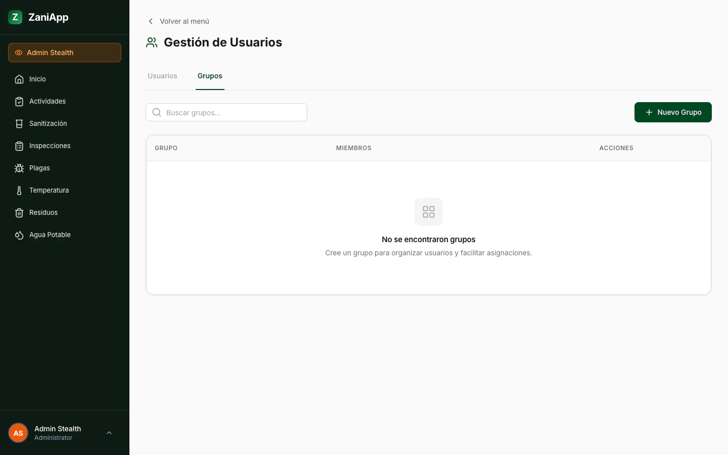 Gestión de grupos de usuarios