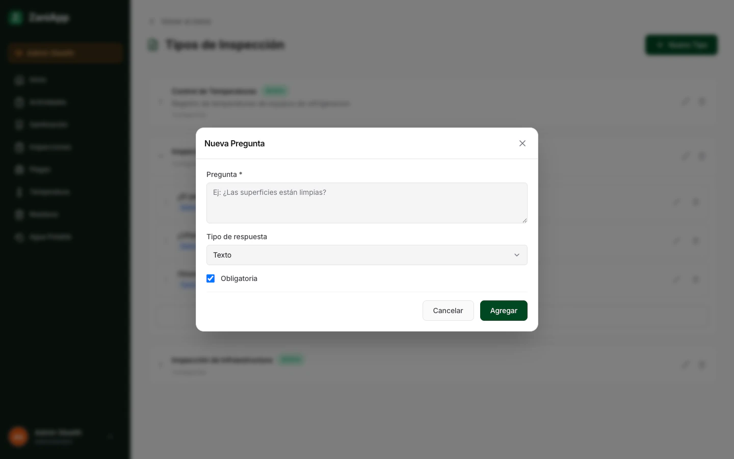 Formulario para agregar una pregunta