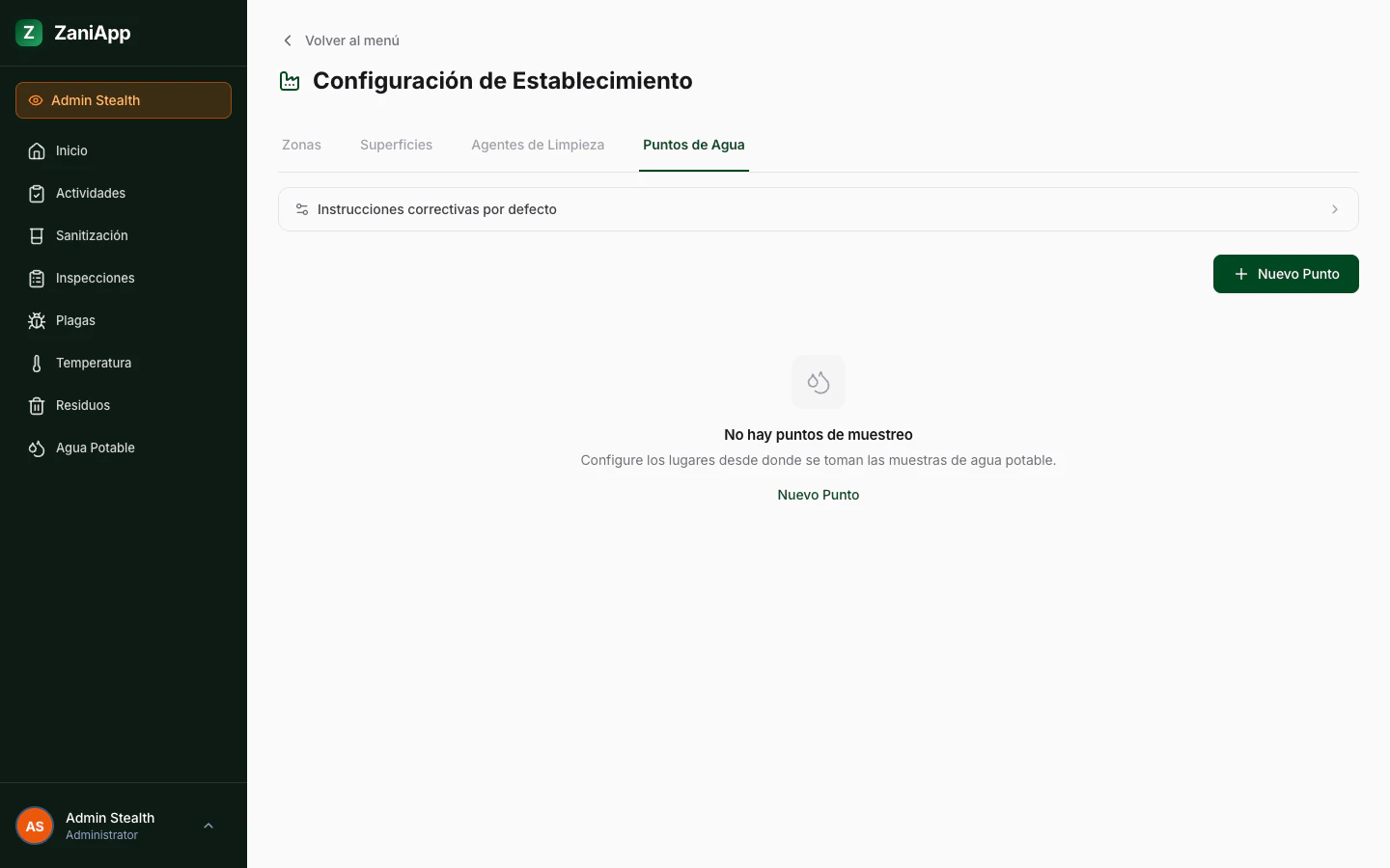 Configuración de puntos de agua