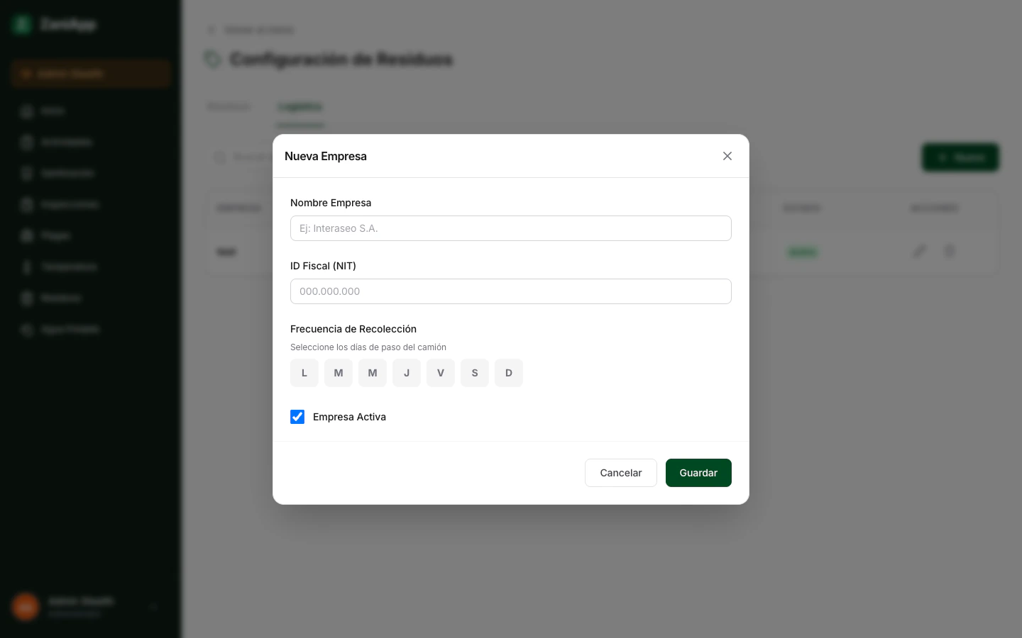 Formulario para crear una empresa recolectora
