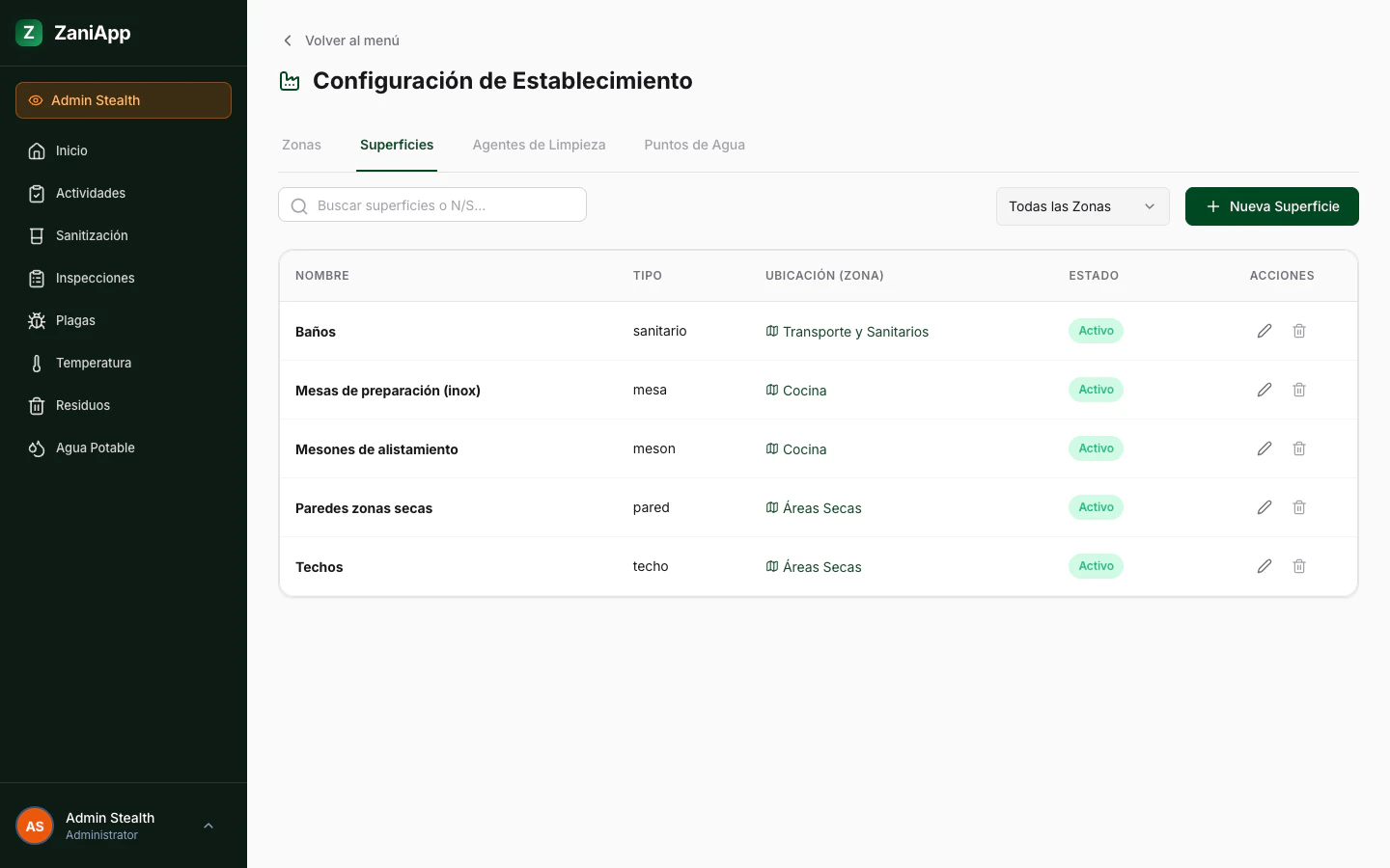 Configuración de superficies
