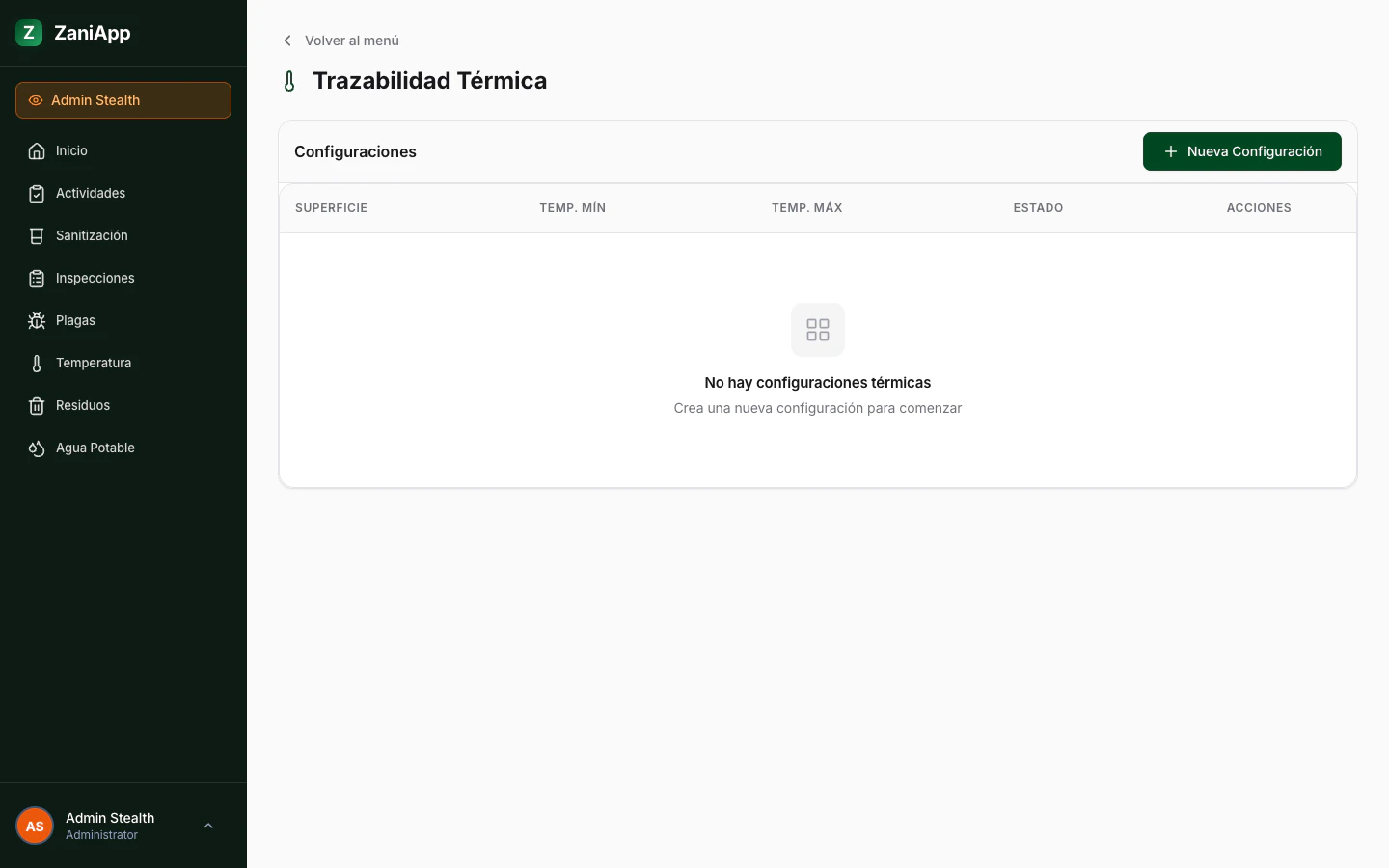 Configuración de trazabilidad térmica