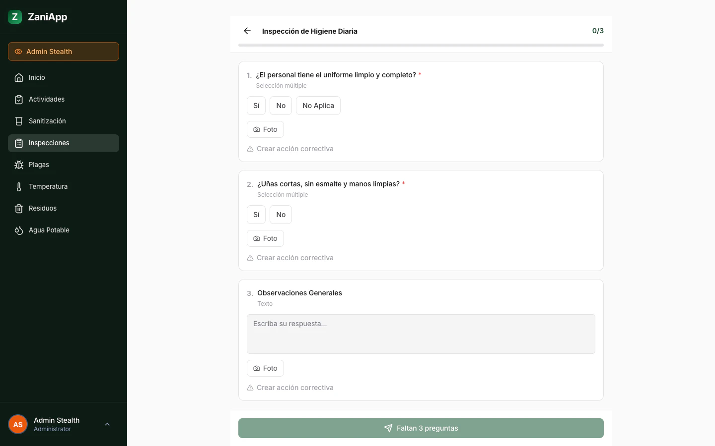Formulario de inspección