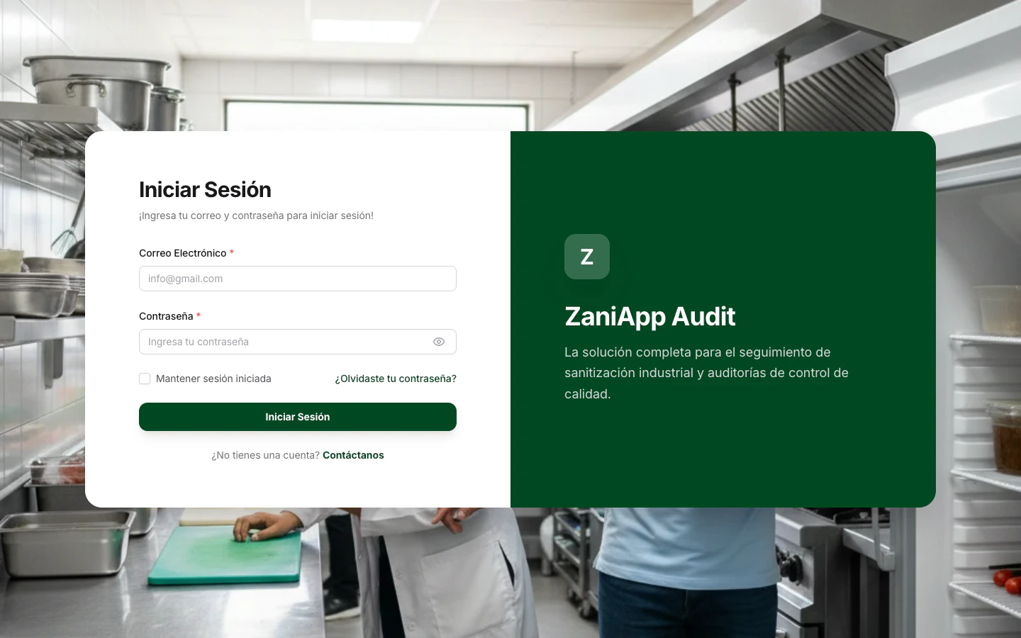 Pantalla de inicio de sesión