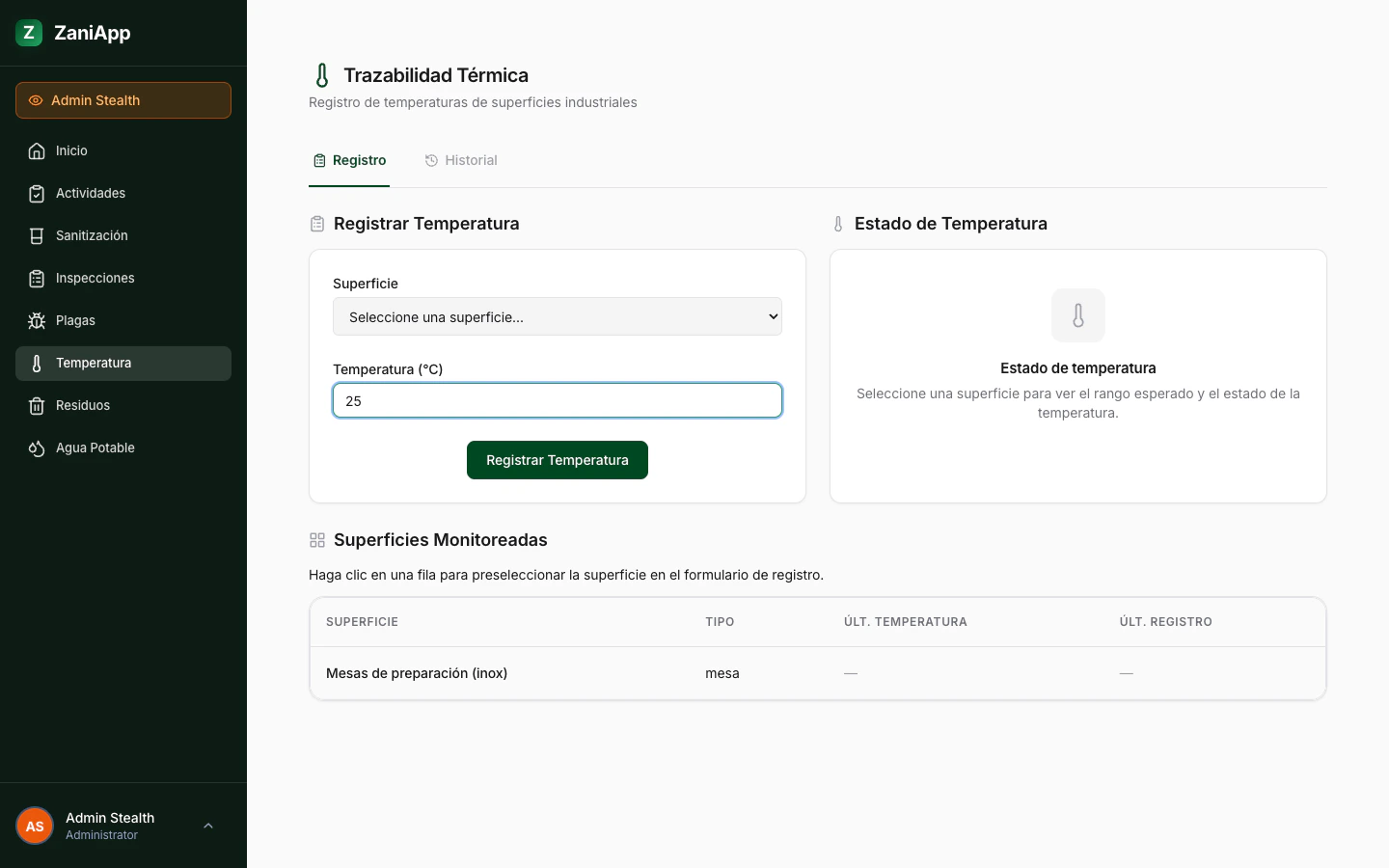 Indicador de temperatura fuera de rango