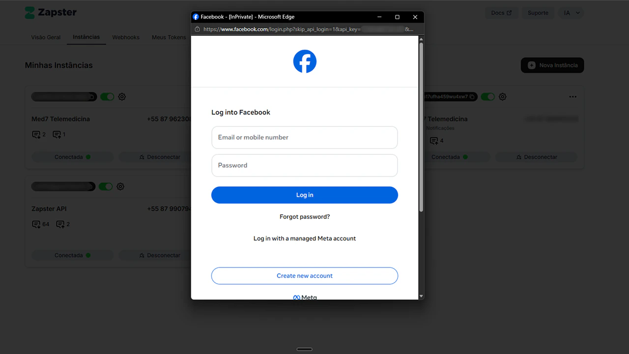 Popup do Facebook Login