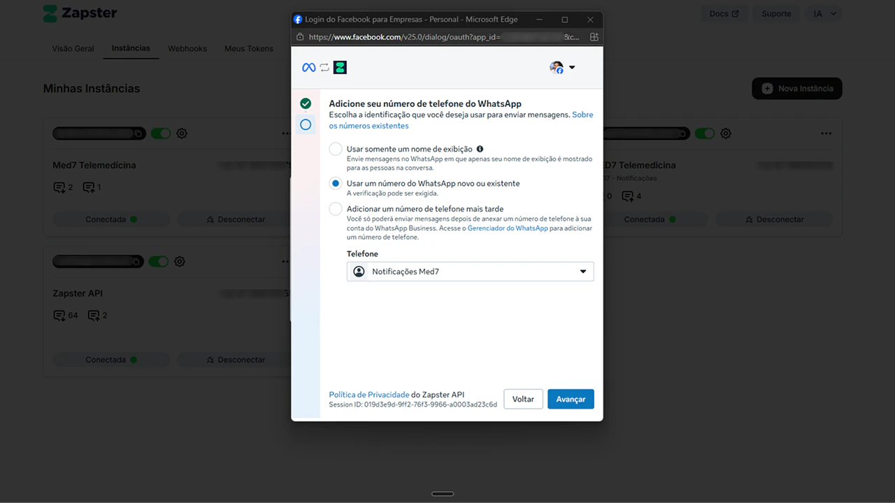 Seleção do número de telefone