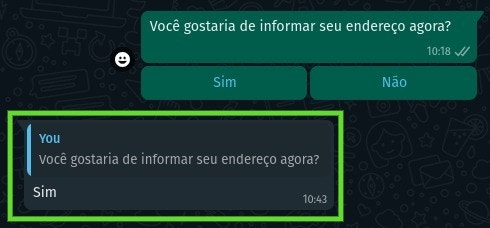 Mensagem resposta à botões