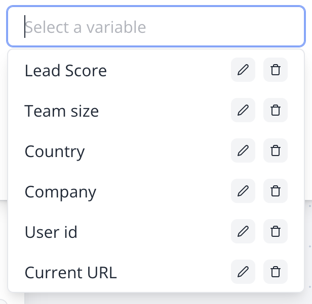Variables dropdown