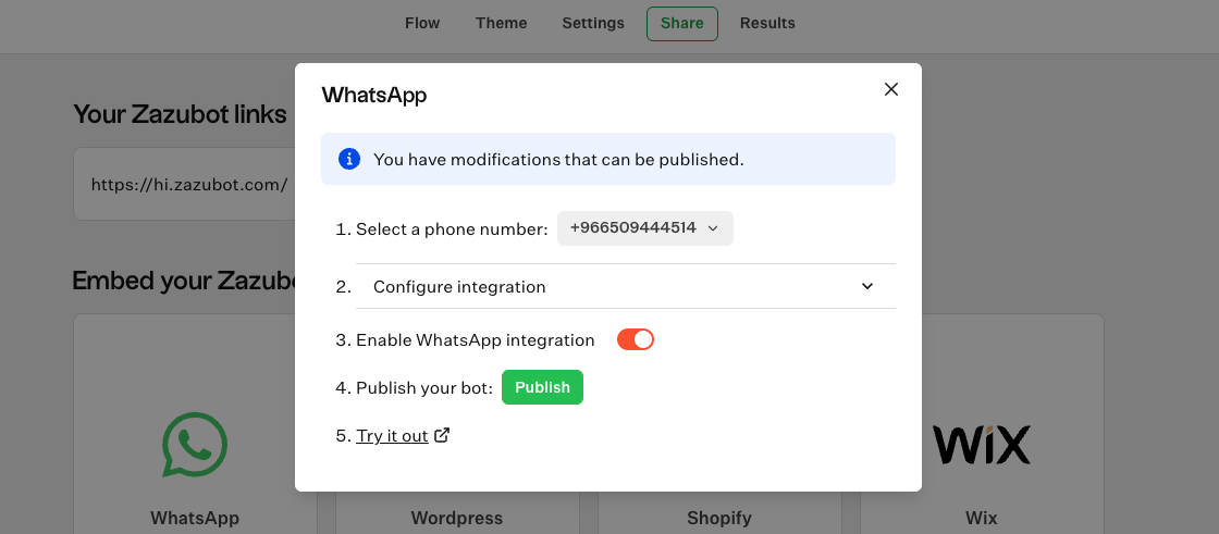 WhatsApp configure integration