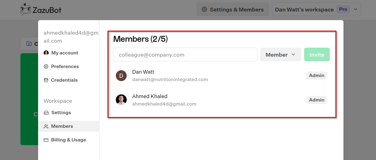 Members list