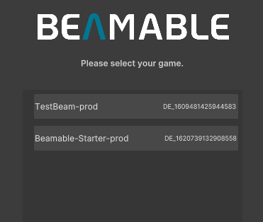 Select the correct game in Beamable