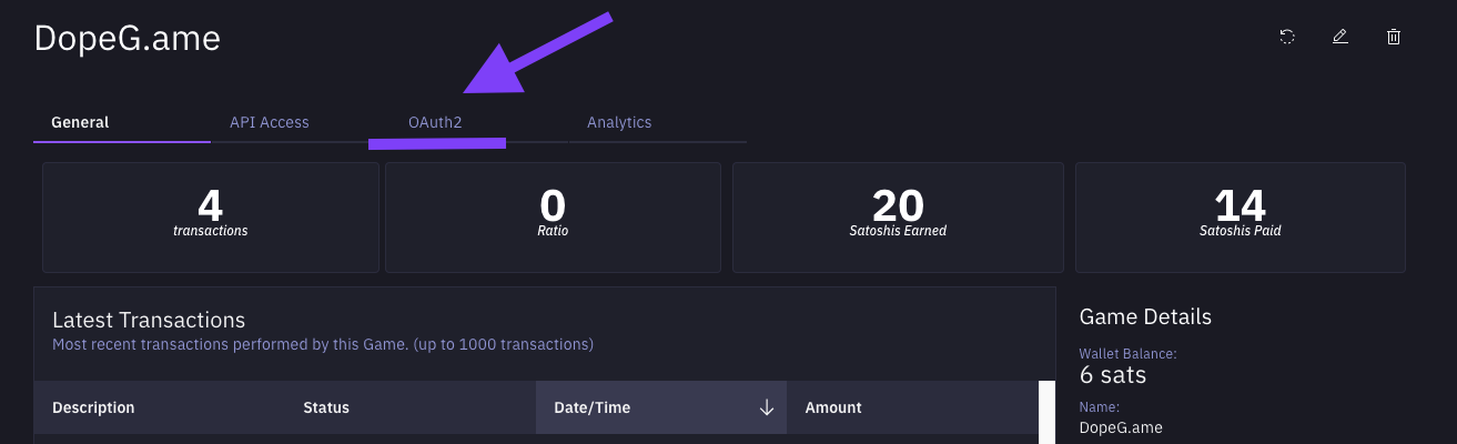 OAuth2 Menu - ZBD Developer Dashboard
