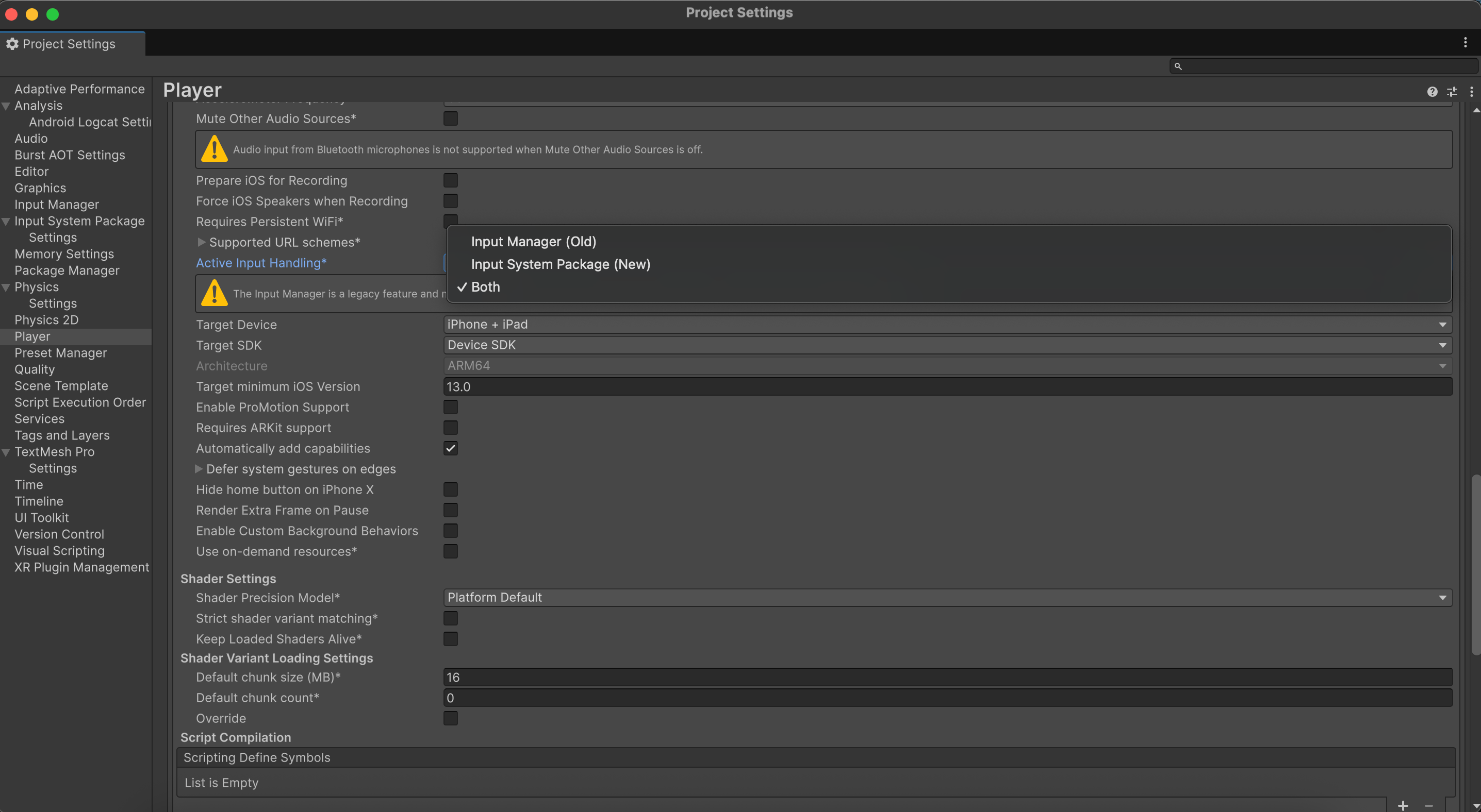 Active Input Handling set to Both