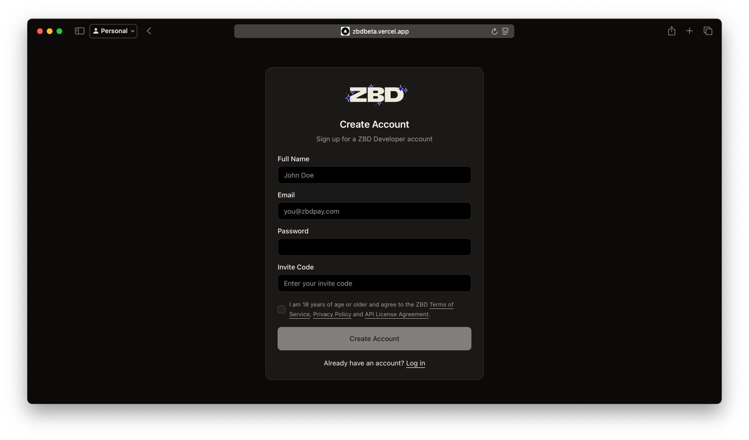 ZBD Developer Dashboard | Sign Up