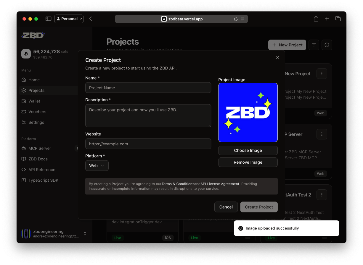ZBD Developer Dashboard | Projects