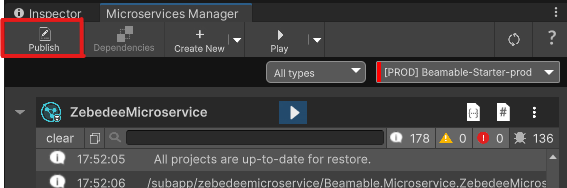 Publish window in Unity