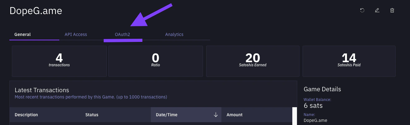 OAuth2 Menu - ZBD Developer Dashboard
