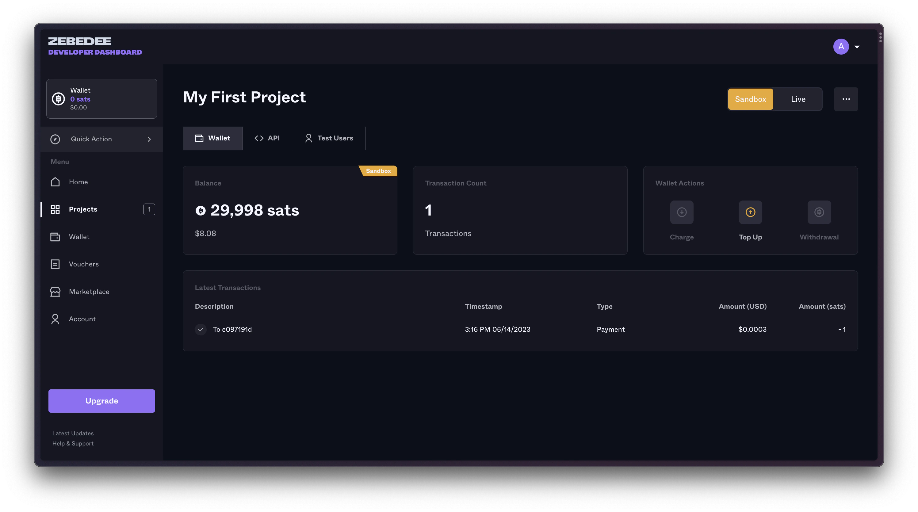 Sandbox Wallet After Transaction