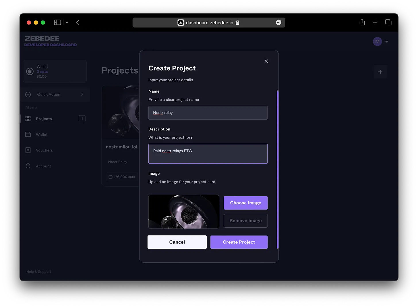 Create Project on ZBD Developer Dashboard