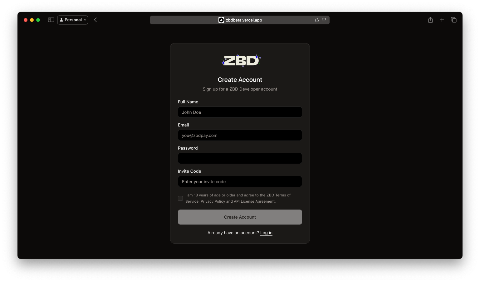 ZBD Developer Dashboard | Sign Up