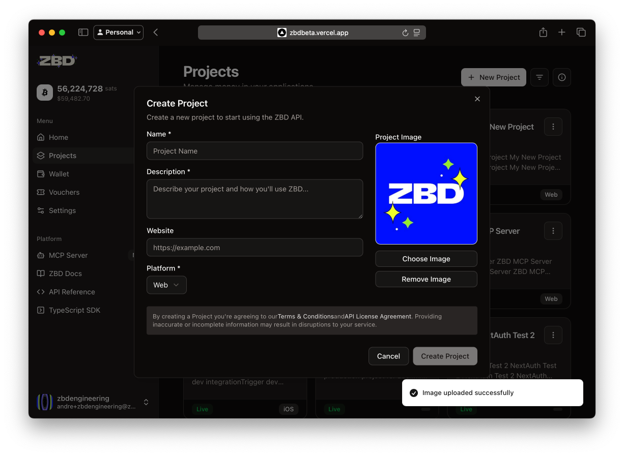 Create Project - ZBD Documentation