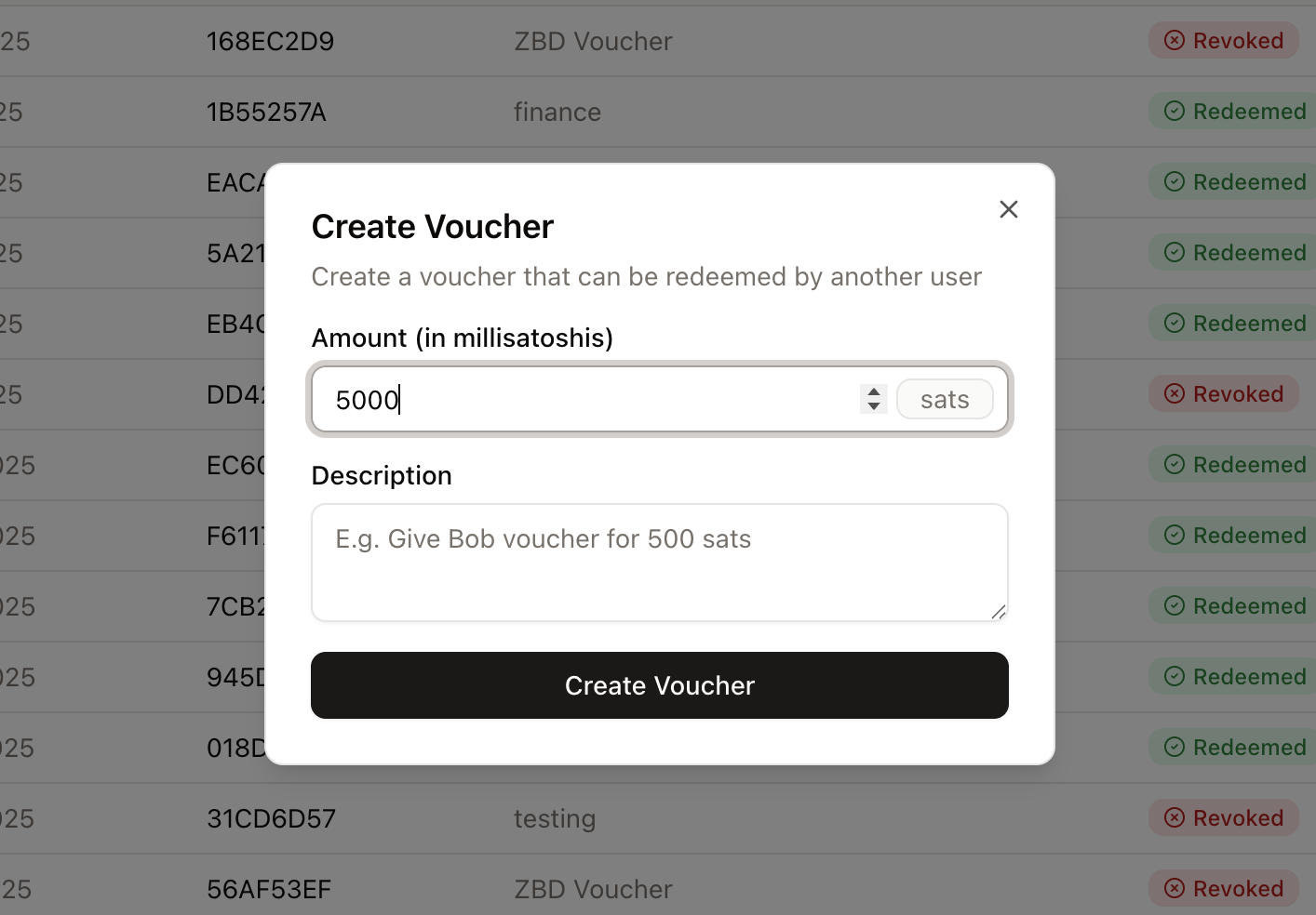 Create Voucher Interface