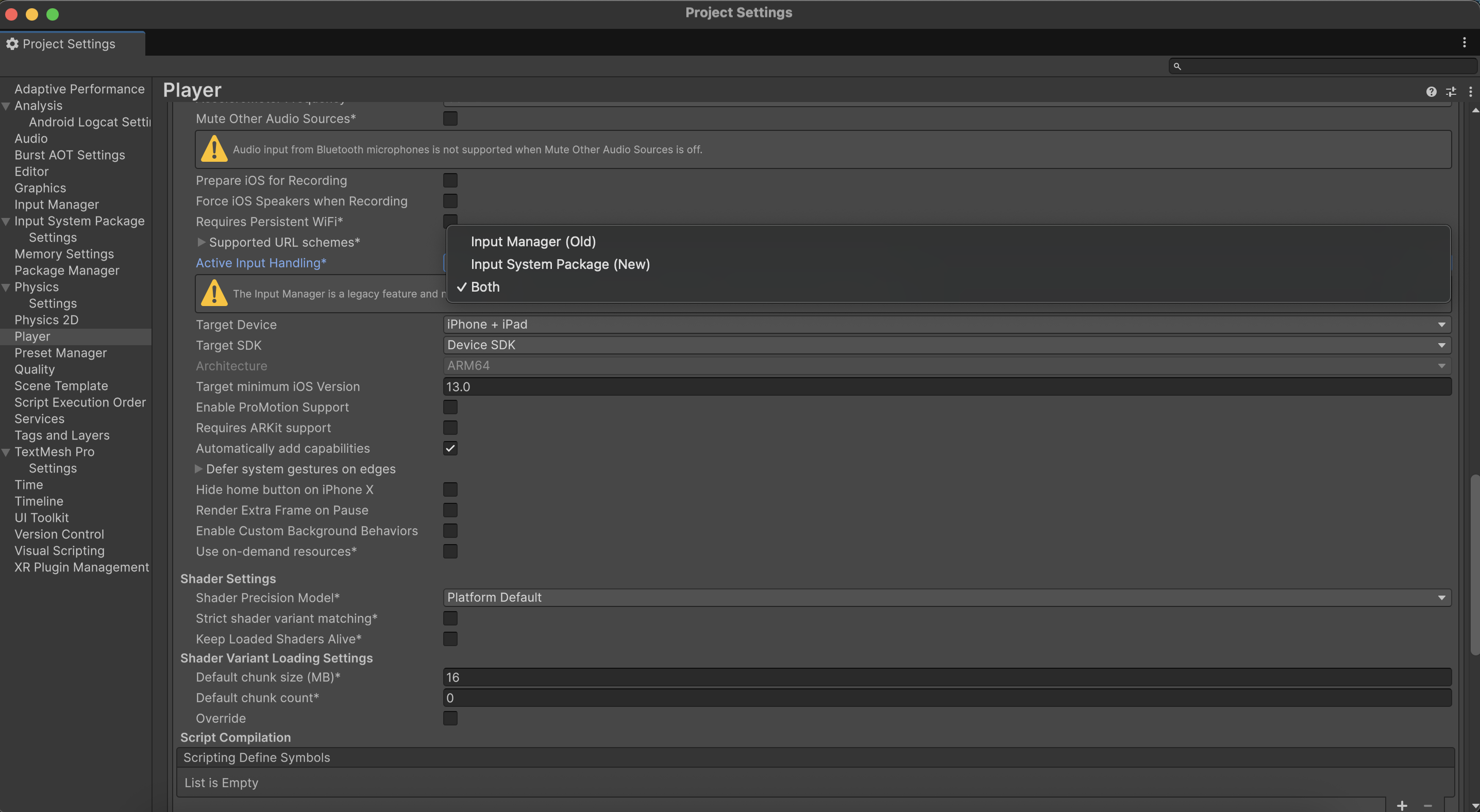 Active Input Handling set to Both