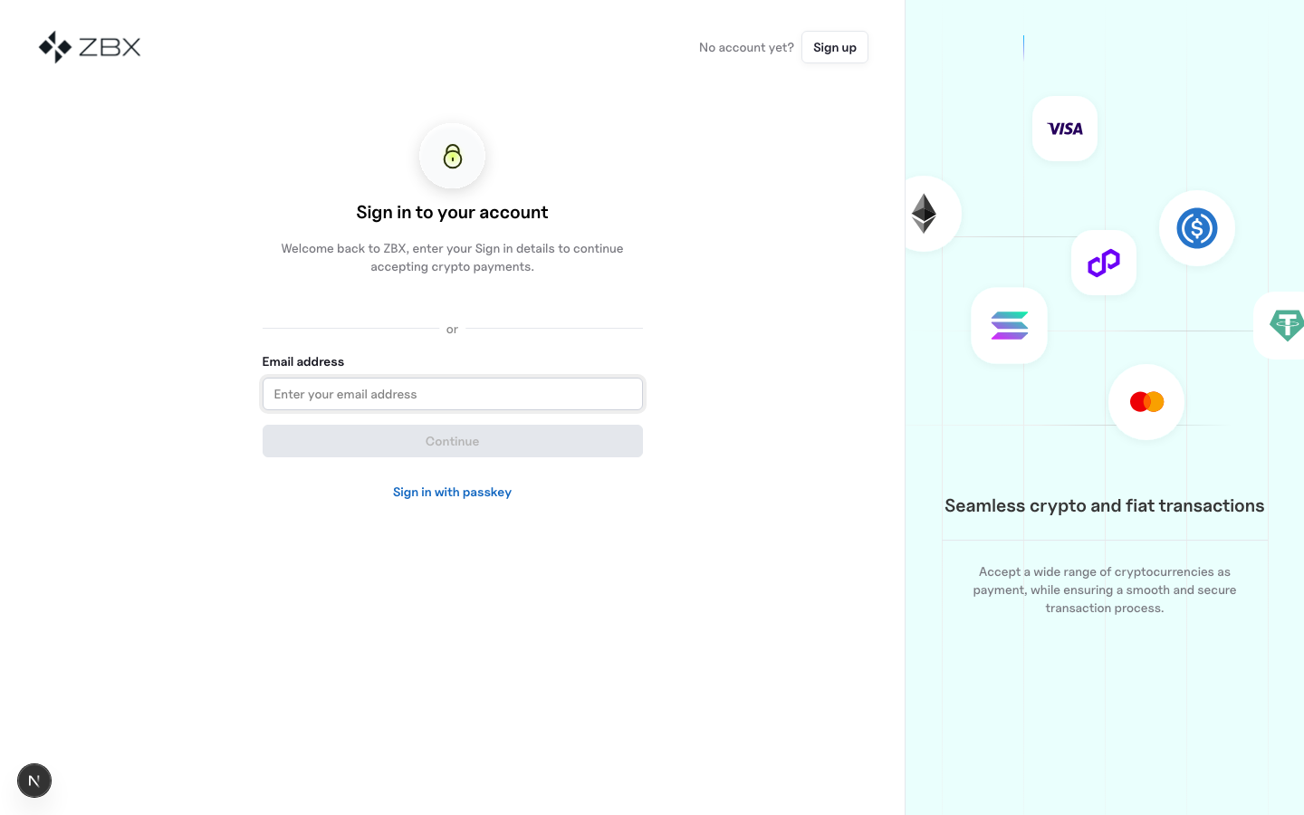 ZBX sign-in page