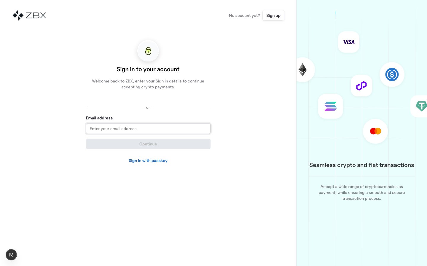 ZBX sign-in page