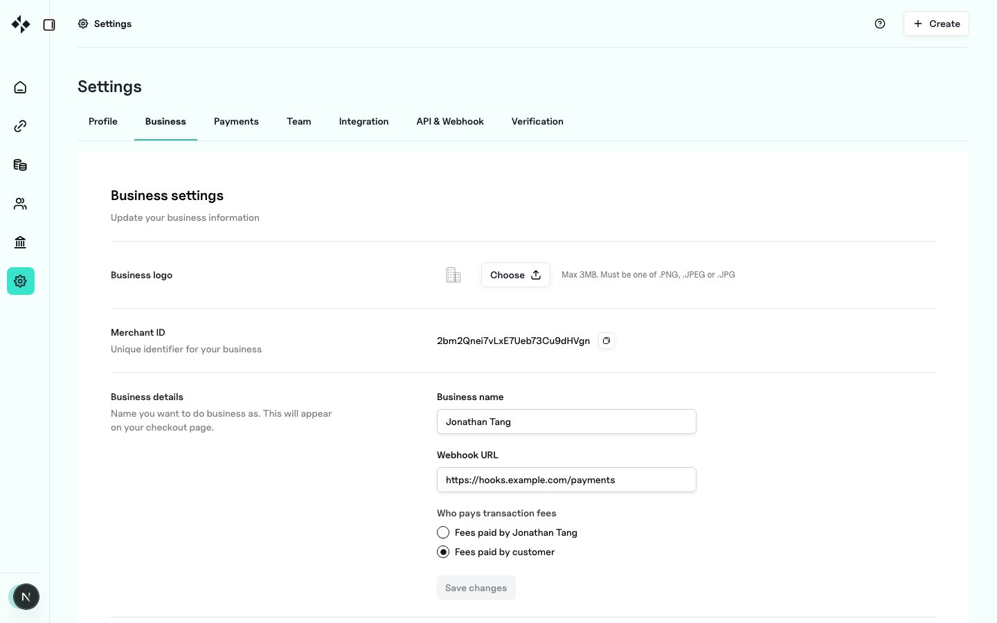 ZBX business webhook settings